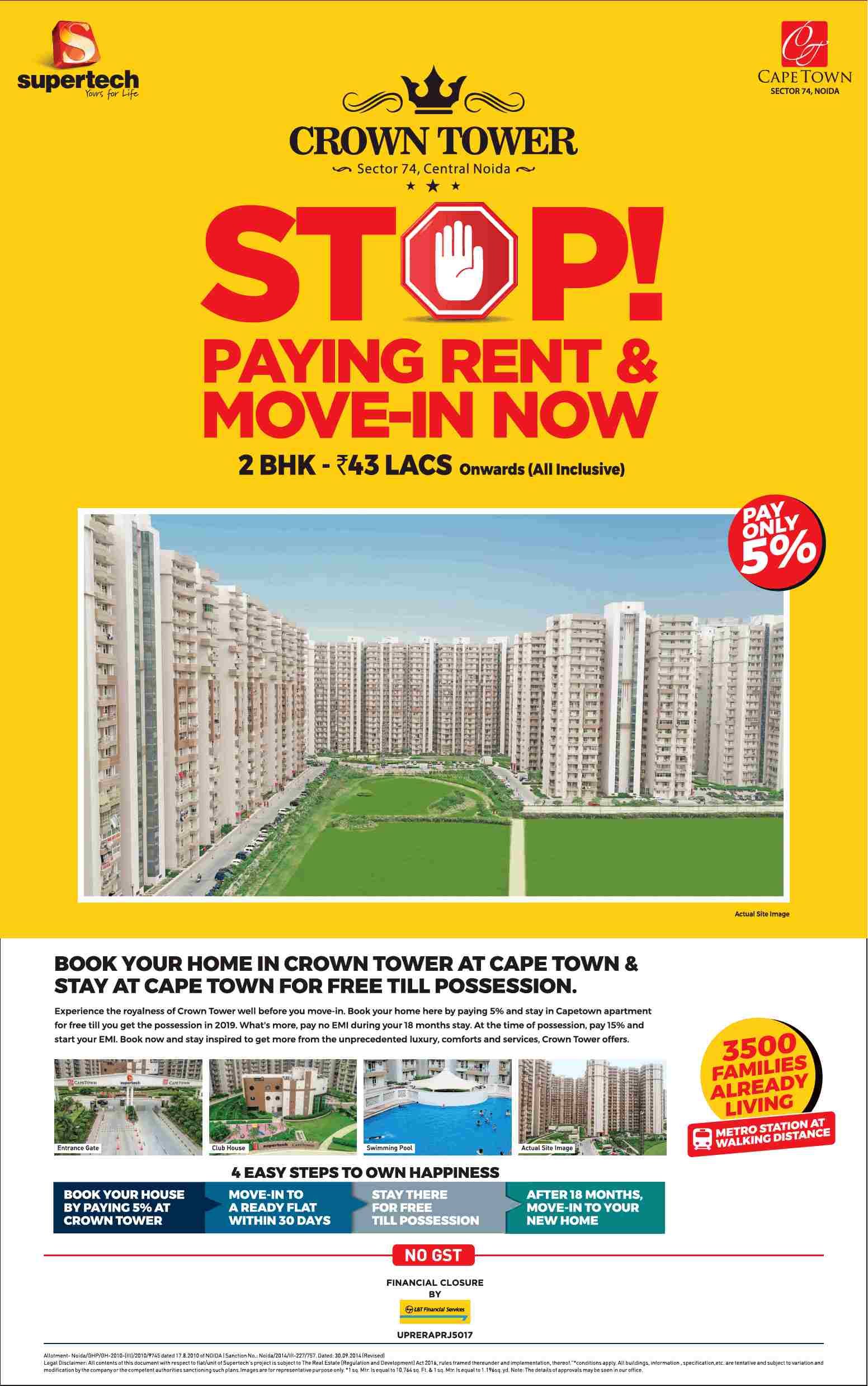 Book 2 BHK starting at Rs. 43 Lacs onwards all inclusive at Supertech Crown Tower in Noida Update